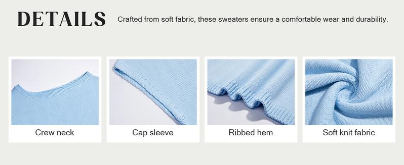 Saodimallsu Women's Off Shoulder Short Sleeve Knit Sweater Top Trendy One Shoulder Knitted Tank Top for Spring & Summer Outfits Soft Lightweight