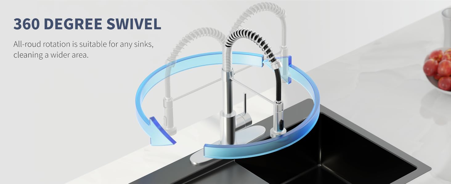 Brushed Nickel Kitchen Faucet with Pull Down Sprayer, Stainless Steel Spring Commercial Kitchen Sink Faucet with 10-Inch Deck,1 or 3 Hole Installation for Farmhouse, RV Camper, Laundry & Utility Sink