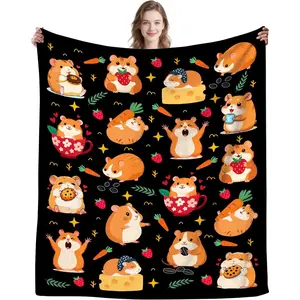 Hamster Lover Gift Print Lightweight Air Conditioning Blanket, Cute Animals Hamster Flannel Throw, Birthday Present For Girls Kids Teens Women Boys, Cozy Blanket