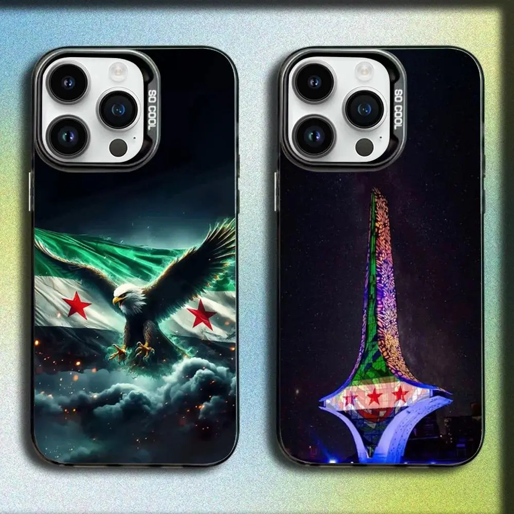 Syria Flag Phone Case Compatible with iPhone 11-17 Pro Max/Plus & Samsung Galaxy S23-S25 Gray Matte Silicone Black Cover
