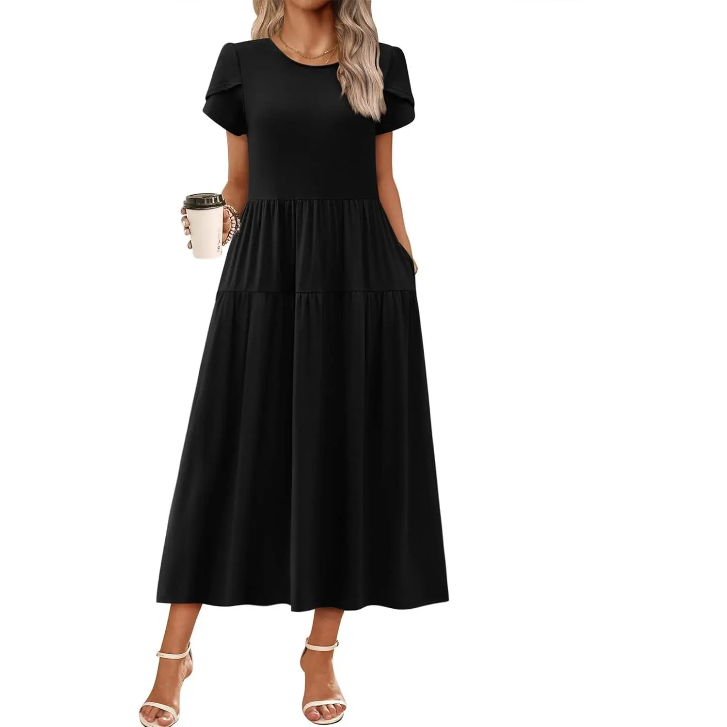 Women's 2026 Summer High-Waist Maternity Short-Sleeve Maxi Bohemian Floral Dress, Casual Flowy Day Beach Sundress, Casual Wear, Stretchy, Comfy, Elegant, Fabric, House, Perfect Gift, A-Line, Daily