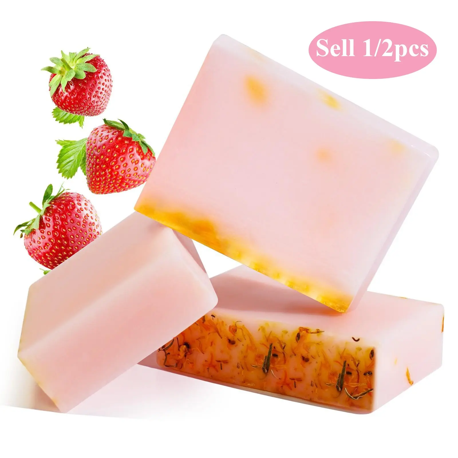 Strawberry Handmade Intimate Cleansing Soap, Rich Lather Easy Rinse, Gentle Skin Care, Manual Cleaning Bar, Strawberry Scented Soap