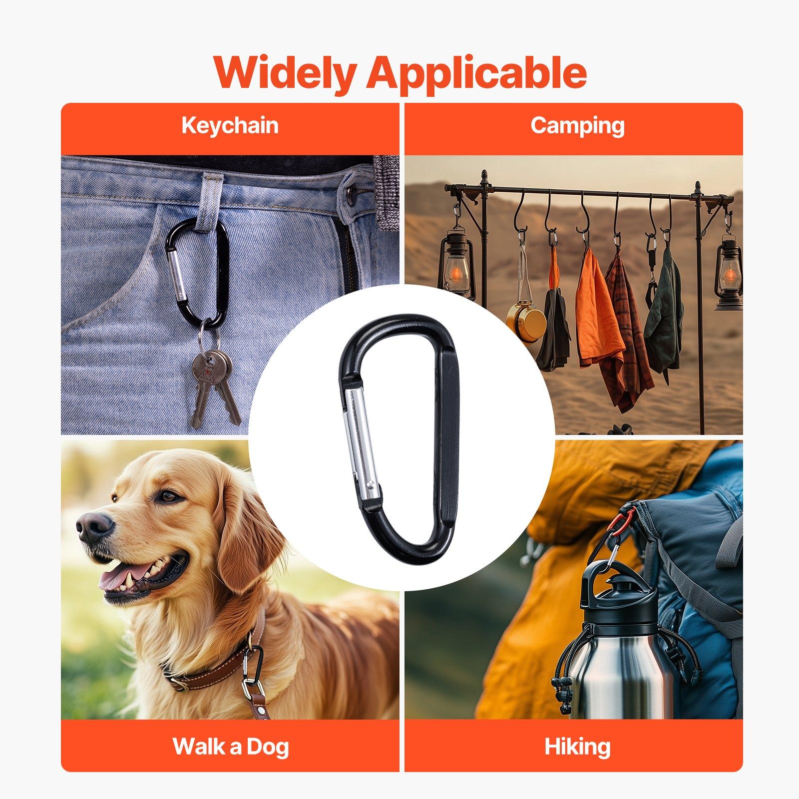 VEVOR 10 PCS Black Carabiner, Caribeaner Clip, Spring Snap Hook for Keychain Clip, 3.07" Aluminum Alloy D Ring Shape Carabeaner with 20 PCS Keyring, Multipurpose for Camping, Hiking, Backpacking VEVOR 10 PCS Black Carabiner, Caribeaner Clip, Spring Snap Hook for Keychain Clip, 3.07" Aluminum Alloy D Ring Shape Carabeaner with 20 PCS Keyring, Multipurpose for Camping, Hiking, Backpacking