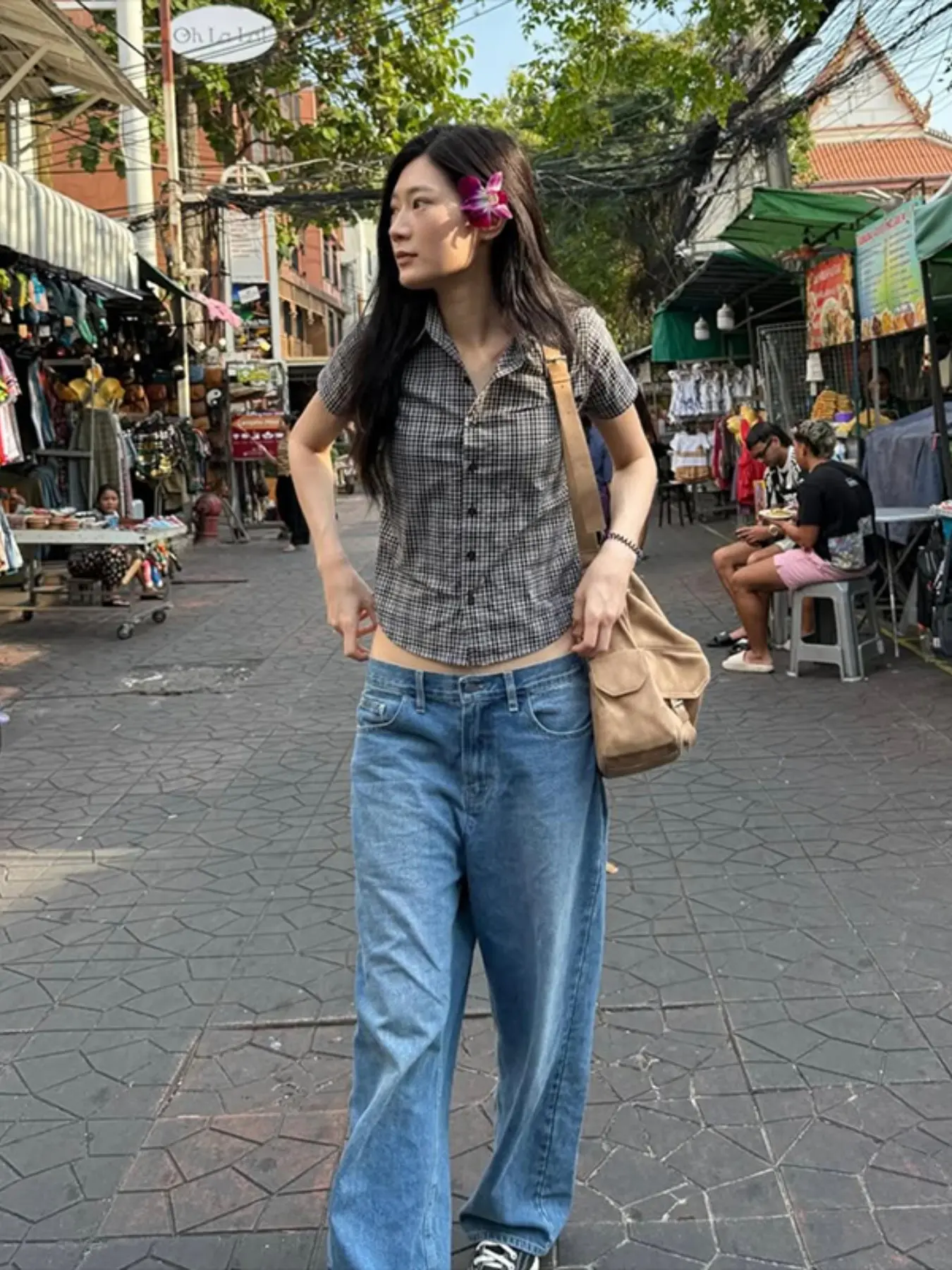 Y2K Academia Plaid Collared Cropped Shirt, Women's Checkered Button Up Blouses, Short Sleeve Casual Grunge Crop Top, Sizes S-M-L