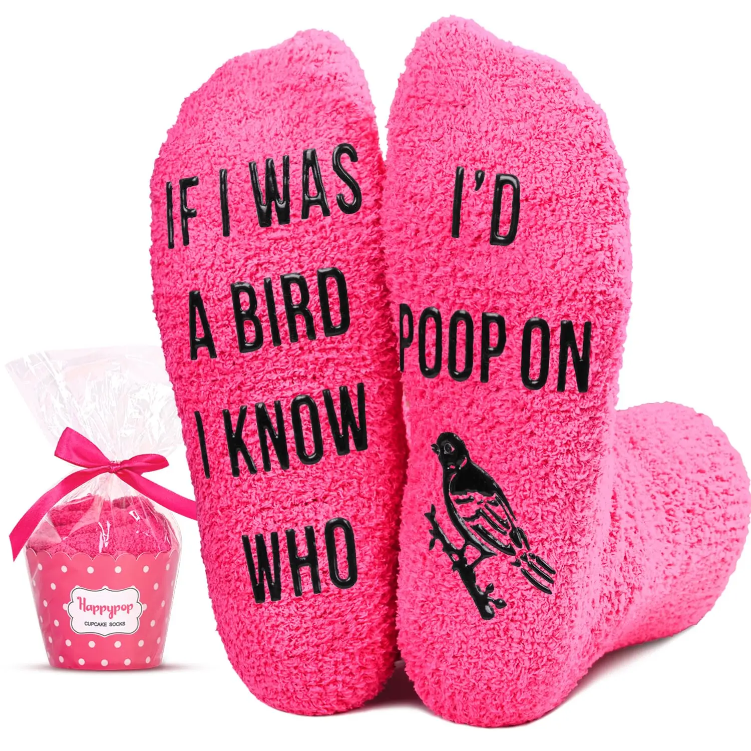 HAPPYPOP Funny Socks for Women, Fuzzy Pink Socks Bird Animal Gifts