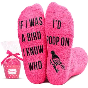 HAPPYPOP Funny Socks for Women, Fuzzy Pink Socks Bird Animal Gifts
