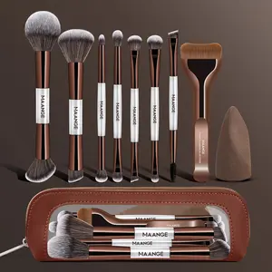 Maange 10-Piece Make Up Tools Set, Includes 8 Brushes, Powder Puff, Brush Case, Foundation, Blush, Loose Powder, Eyeshadow, Mascara, Highlighter Brushes