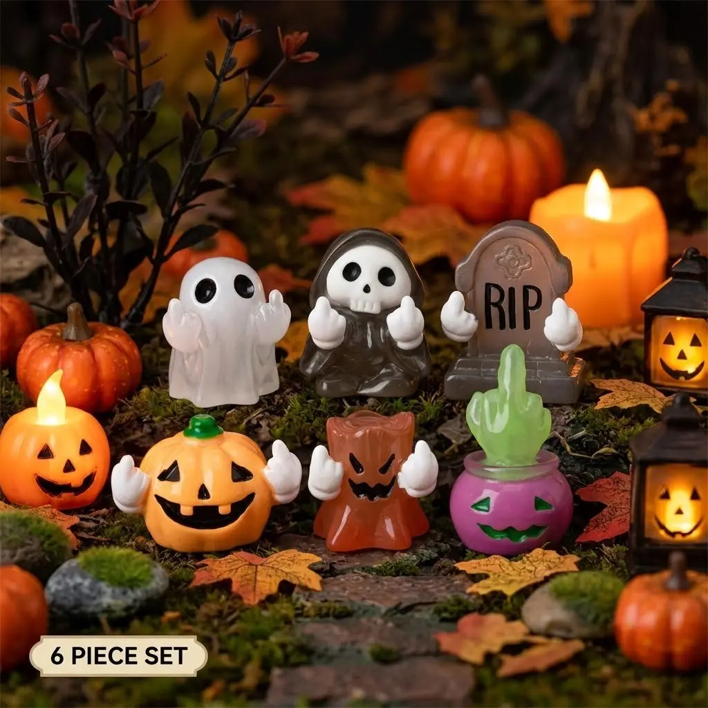 6-Piece Glow-In-The-Dark Resin Ghost Ornaments, Mini Halloween Decor for Fairy Garden, Desktop, Micro Landscape DIY Projects