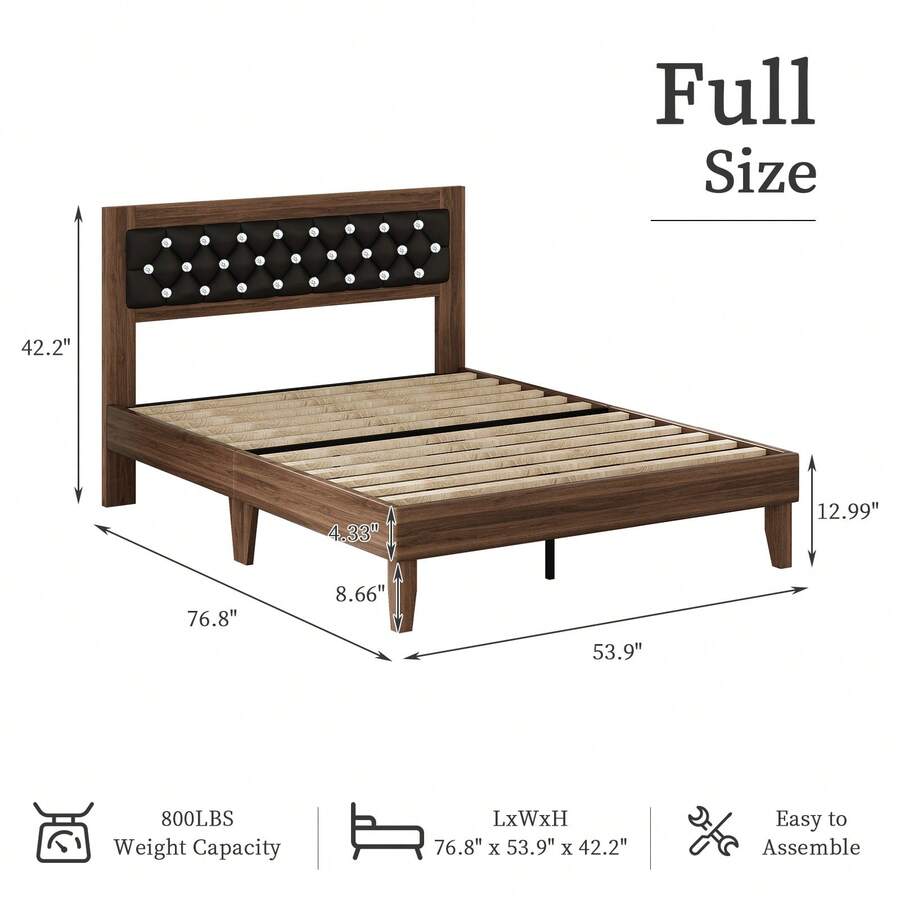 Upholstered Bed Frame with Diamond Tufted Headboard, Vintage & Modern Style, Strong Wooden Slat Support, No Box Spring Needed, Noise-Free Easy Assembly Upholstered Bed Frame with Diamond Tufted Headboard, Vintage & Modern Style, Strong Wooden Slat Support, No Box Spring Needed, Noise-Free Easy Assembly