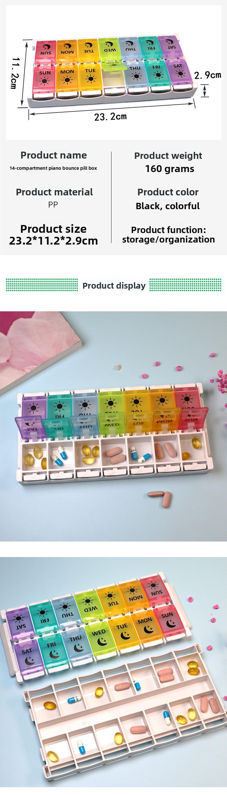 Rainbow Pill Dispensing Box 14-Compartment Press-Open 7-Day Colorful Pill Box Double Row Pop-Up Storage Easy Quick-Load Pill Box Household Portable Medicine Storage Box Dopamine Pill Boxes Large -Capacity Pill Dispensing Box Home