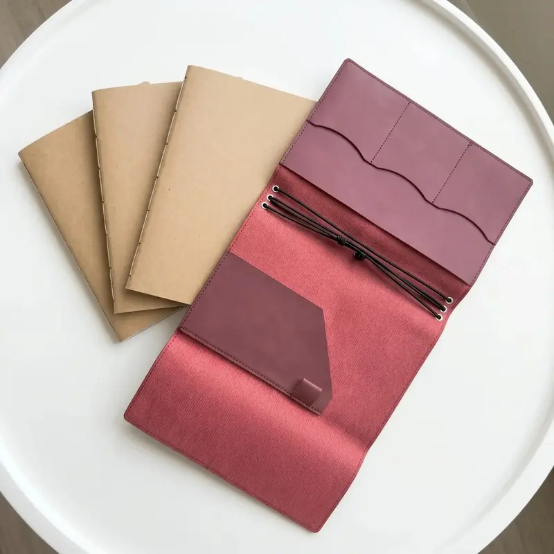 1 set /4 pieces handmade crazy horse leather travel notebook cover, multi-pocket card holder replaceable notebook, retro imitation leather plan This cover has kraft paper inside pages, gifts for men and women.
