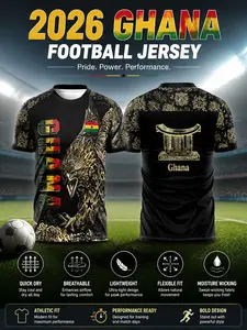 2026 Ghana Gold Soccer Jersey, Ultra-Light Quick-Dry Sportswear, Tribal Print, High Breathability, Ideal for Football & Gym Training