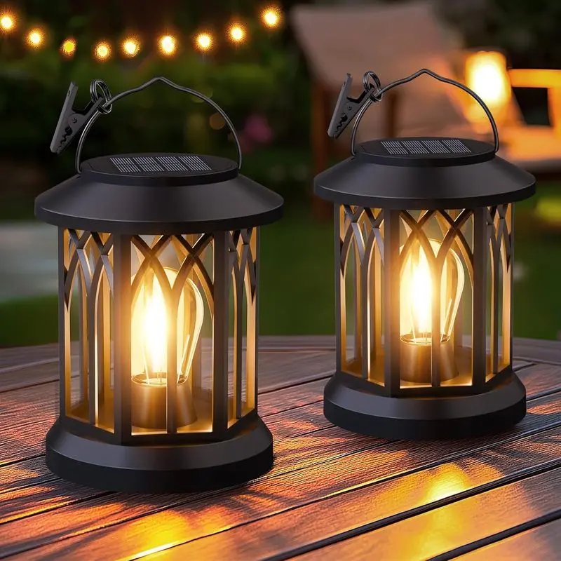 Hanging Solar Lanterns Outdoor Waterproof: 2 Pack Garden Lantern Decorative |   Warm Ambient Light, Clip‑on Hanging Design, 12h All‑night Glow, Ip65 Waterproof, Auto On/Off, 800mah Battery, No Wiring
