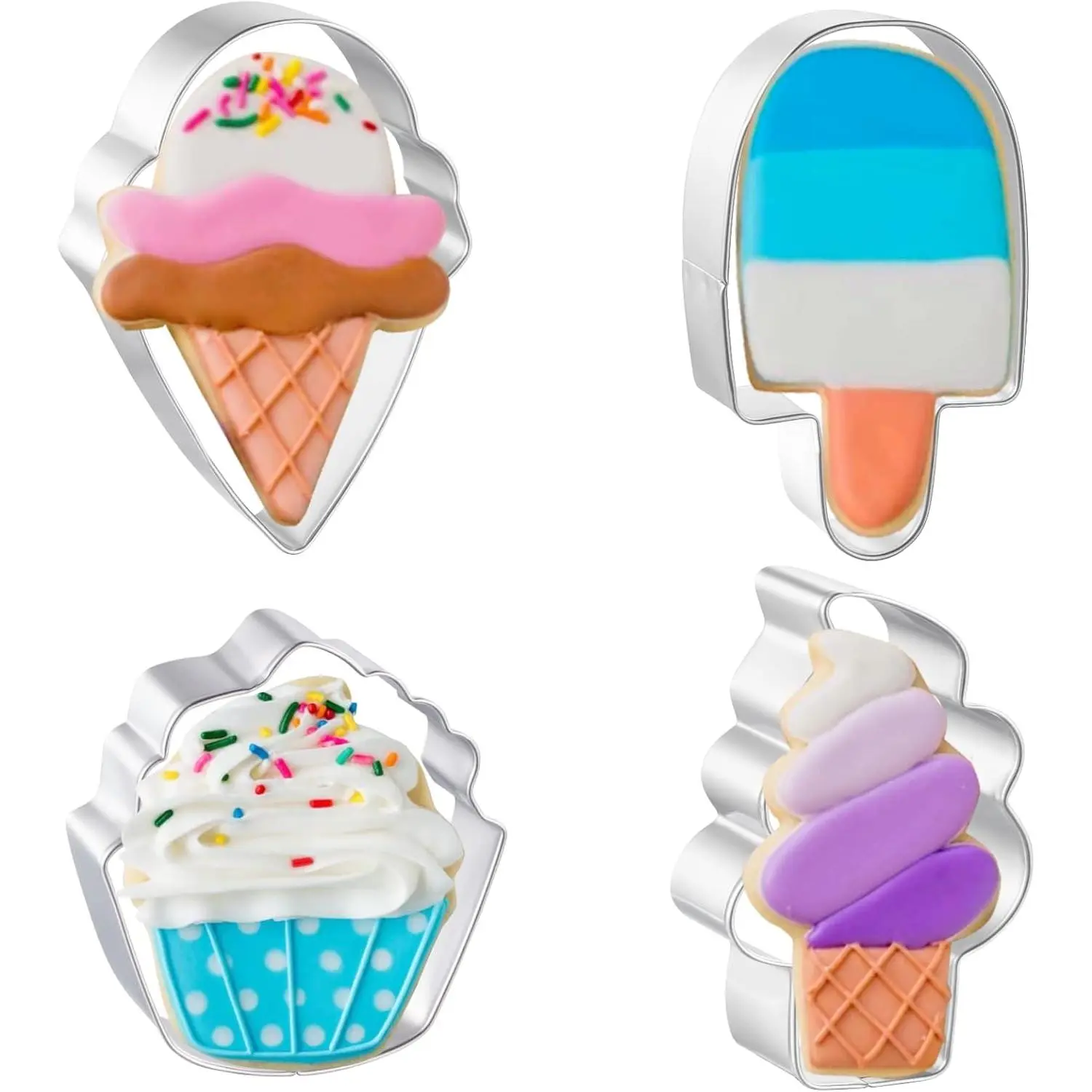 Summer Cookie Cutters 4 count, 3'' to 4'', Ice Cream | Popsicle, Cupcake