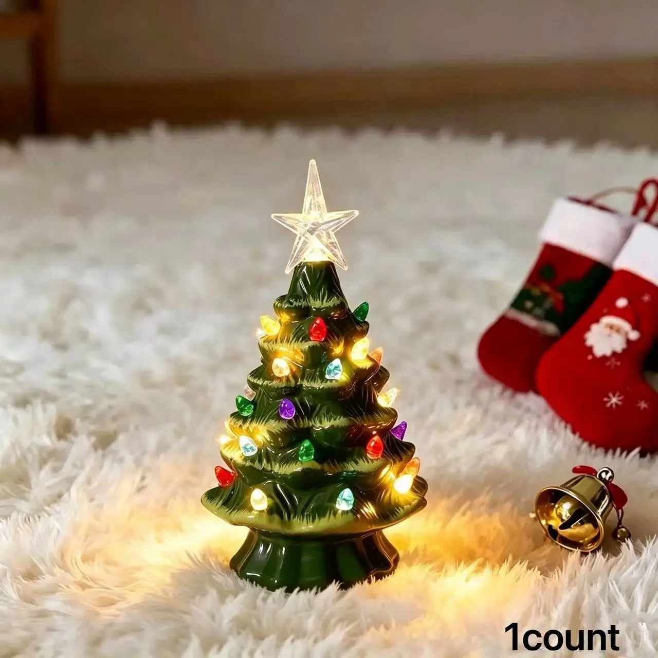 Colorful Ceramic Christmas Tree with Decorative Lights for Festive Home Decoration, Ideal Christmas Desk Ornament for Holiday Cheer