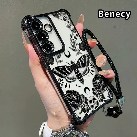 Transparent Silicone Mobile Phone Case for Samsung Galaxy S26 Ultra, S24 Plus, S25, S22+ FE Edge - 4-Month Floral Omen Pattern, Corner Anti-Drop, Shockproof, Non-Slip, Lanyard Included - Cellphone Casing for Handheld Devices, Accessories, Protector