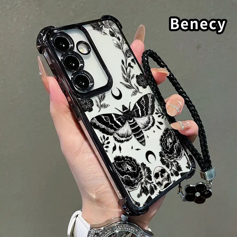 Transparent Silicone Mobile Phone Case for Samsung Galaxy S26 Ultra, S24 Plus, S25, S22+ FE Edge - 4-Month Floral Omen Pattern, Corner Anti-Drop, Shockproof, Non-Slip, Lanyard Included - Cellphone Casing for Handheld Devices, Accessories, Protector