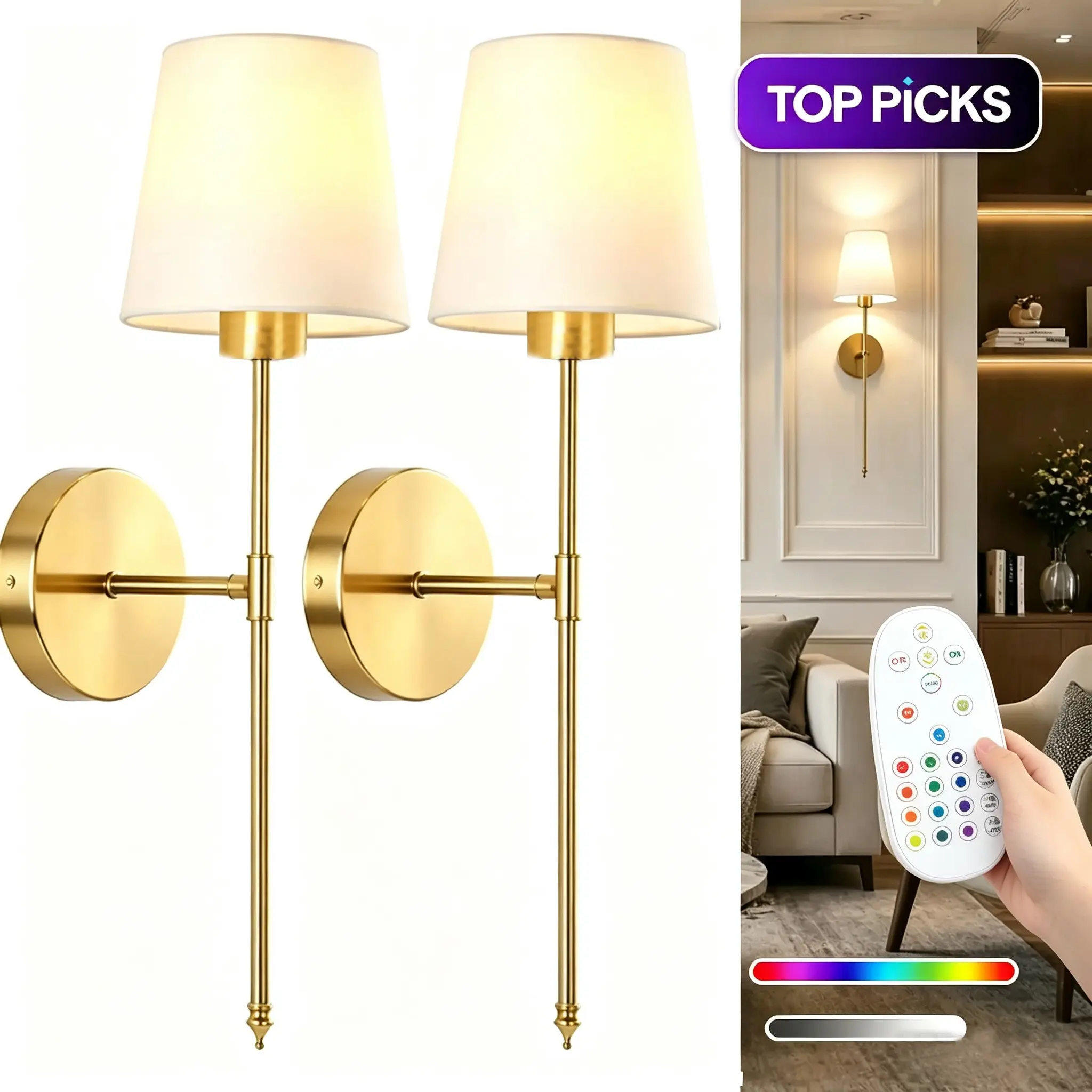 Battery-Powered Wireless Wall Light, Remote Control Bedroom Lamp, Multi-Color Rechargeable Bulb, Suitable for Living Room and Hallway, Dimmable Touch Lamp
