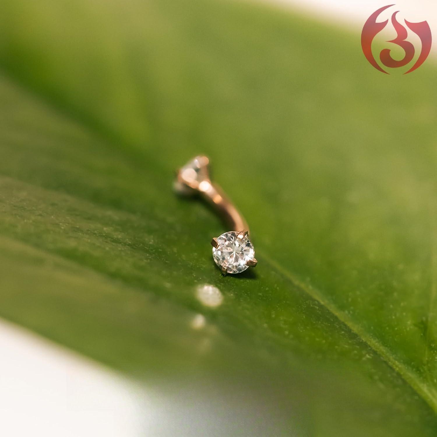 16g 8mm Surgical Steel Internally Threaded Clear CZ Curved Barbell for Daith, Eyebrow & Rook Piercings