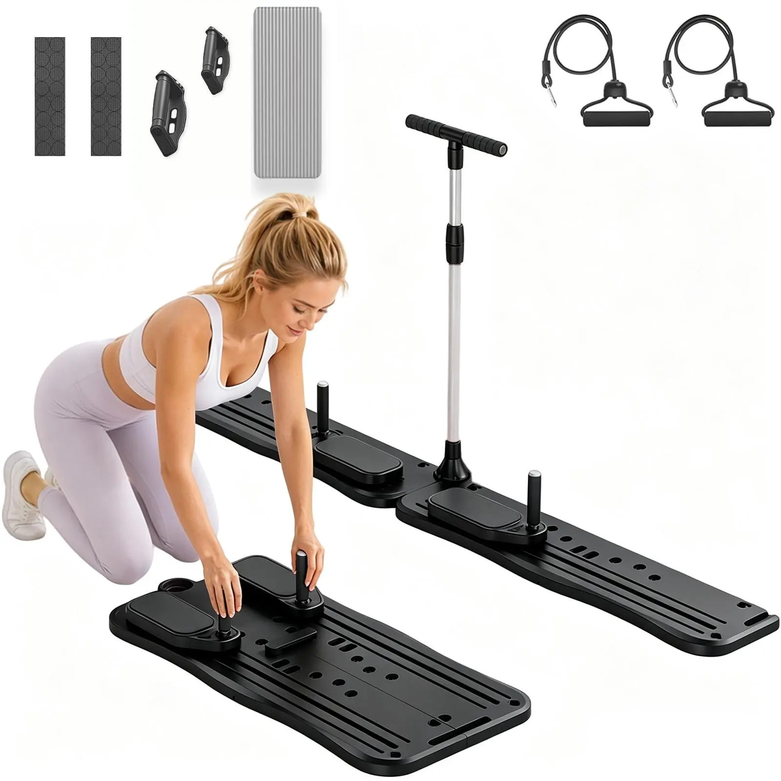 Pilates Board - Pilates Reformer Set, Multi-PurposeFoldable Pilates Reformer Board for Home, 5 in 1 Pilates Sliding Board