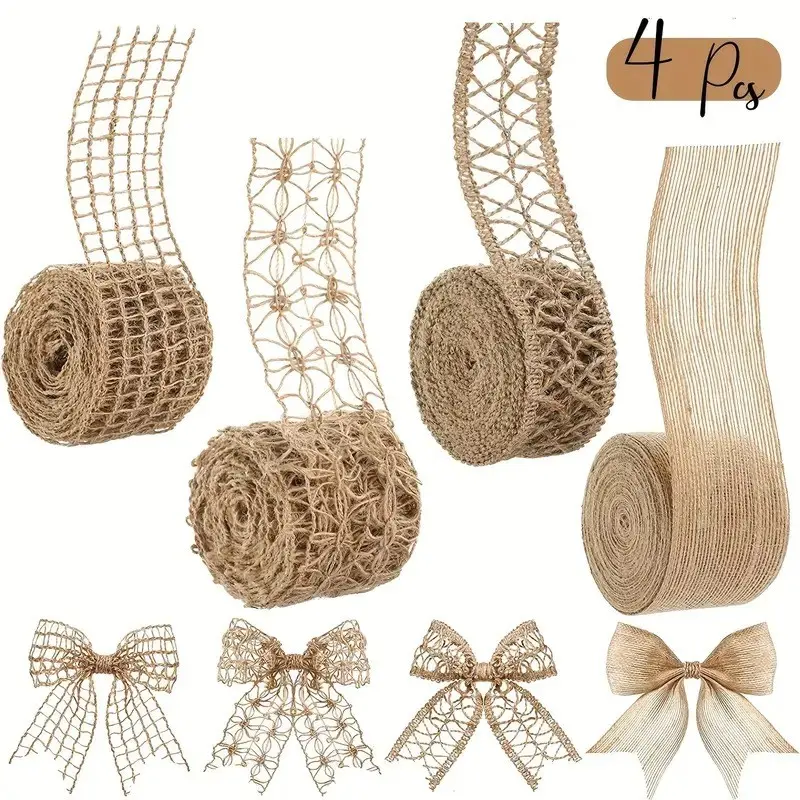 Natural Hemp Rope Braided Ribbon DIY Craft Decorative Trim, 4 Rolls Per Pack, 2 Meters Each, Ideal for Clothing Accessories