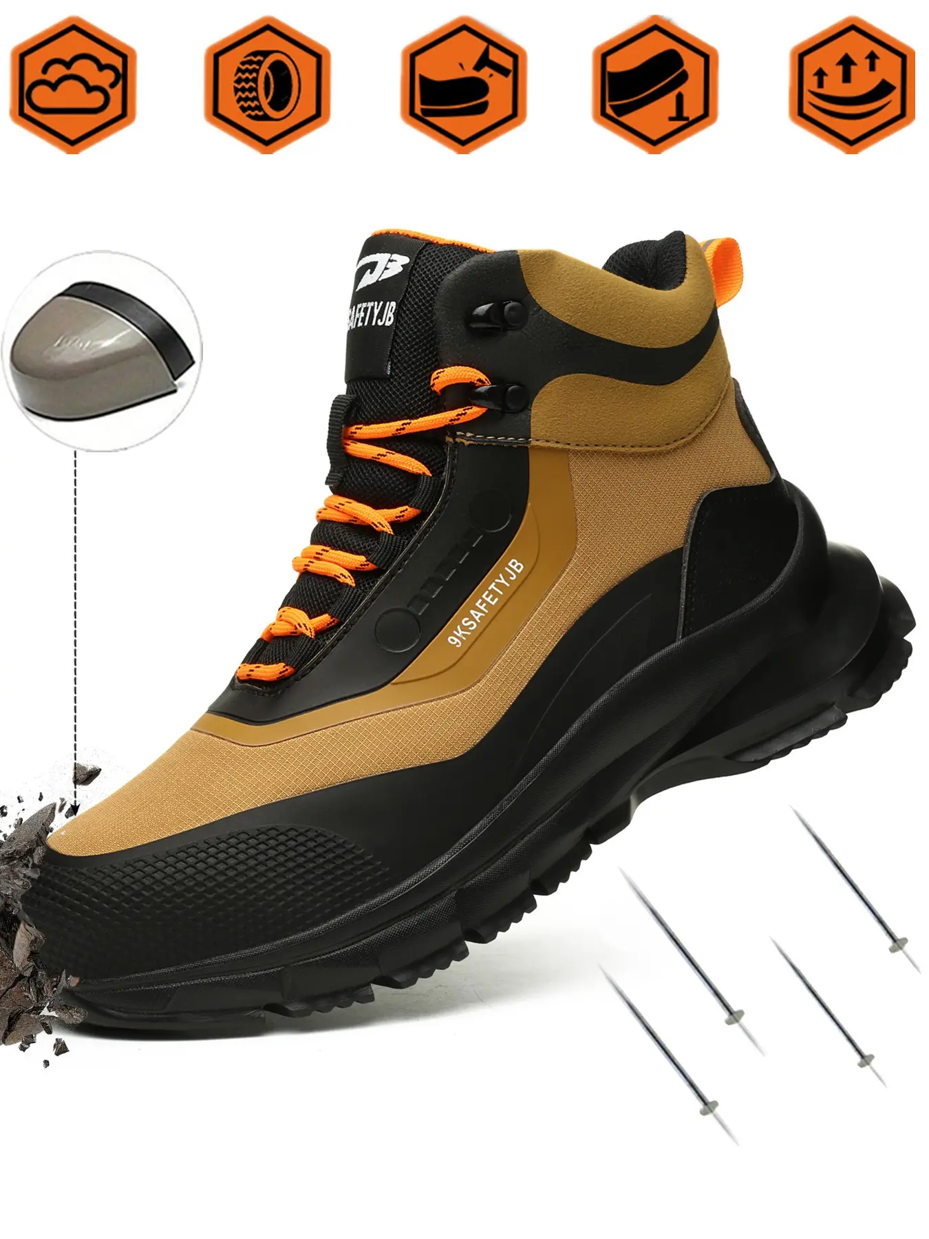 Men's and Women's Mid-Calf Safety Shoes, Industrial Safety Footwear, Construction Work Shoes, Steel Toe, Kevlar Anti-Puncture, Rubber Sole, Suitable for Outdoor and Workshop, All Seasons