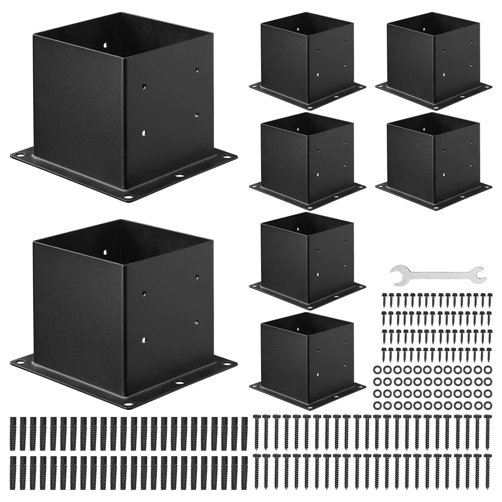 VEVOR 4x4 Inch Post Base (8 Pcs) - 3.6x3.6 Inch/92x92 mm Inner Size Carbon Steel Heavy-Duty Metal Brackets with Self-Tap Screws, Rust-Resistant for Concrete Wood Pavilion Support
