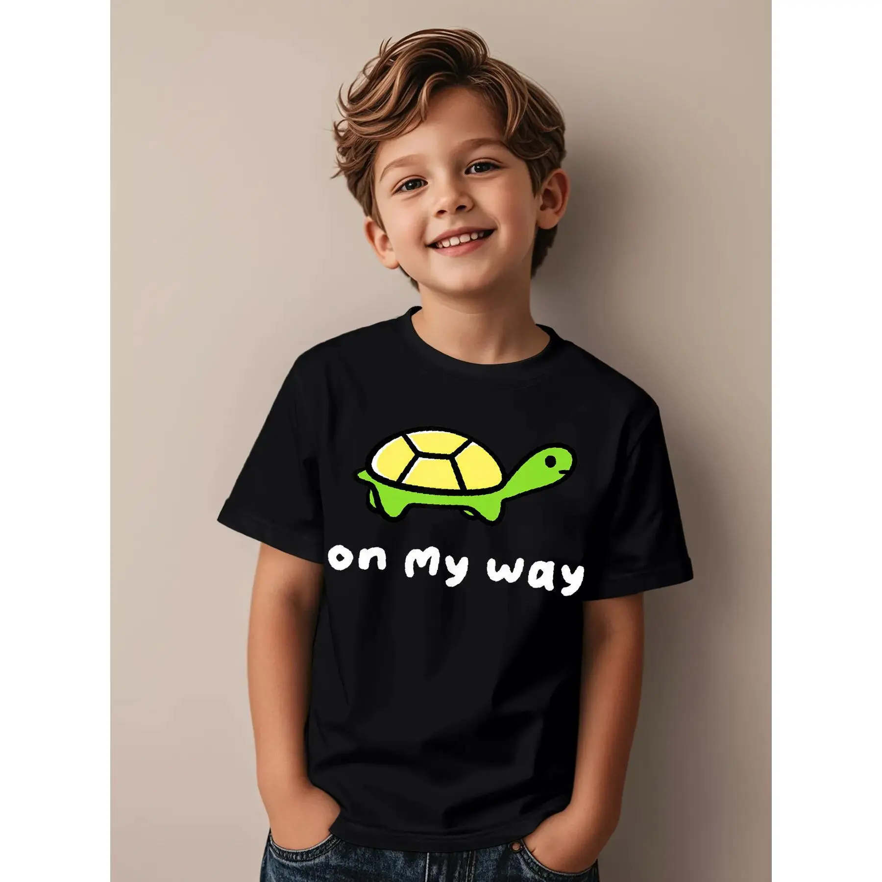 On My Way Turtle Funny Running Late Sarcastic Design Funny Awesome Graphic Kid T-Shirt Casual Kid T Shirts Trending Tops Tees for Kid