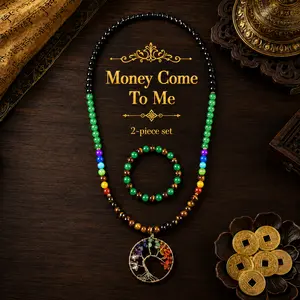 Arpurraina life tree Money Attraction Jewelry Set, Tree of Life Pendant Necklace with 7 Chakra, Tiger Eye & Obsidian Bracelet, Crystal Healing Jewelry for Wealth, Prosperity, Protection and Positive Energy