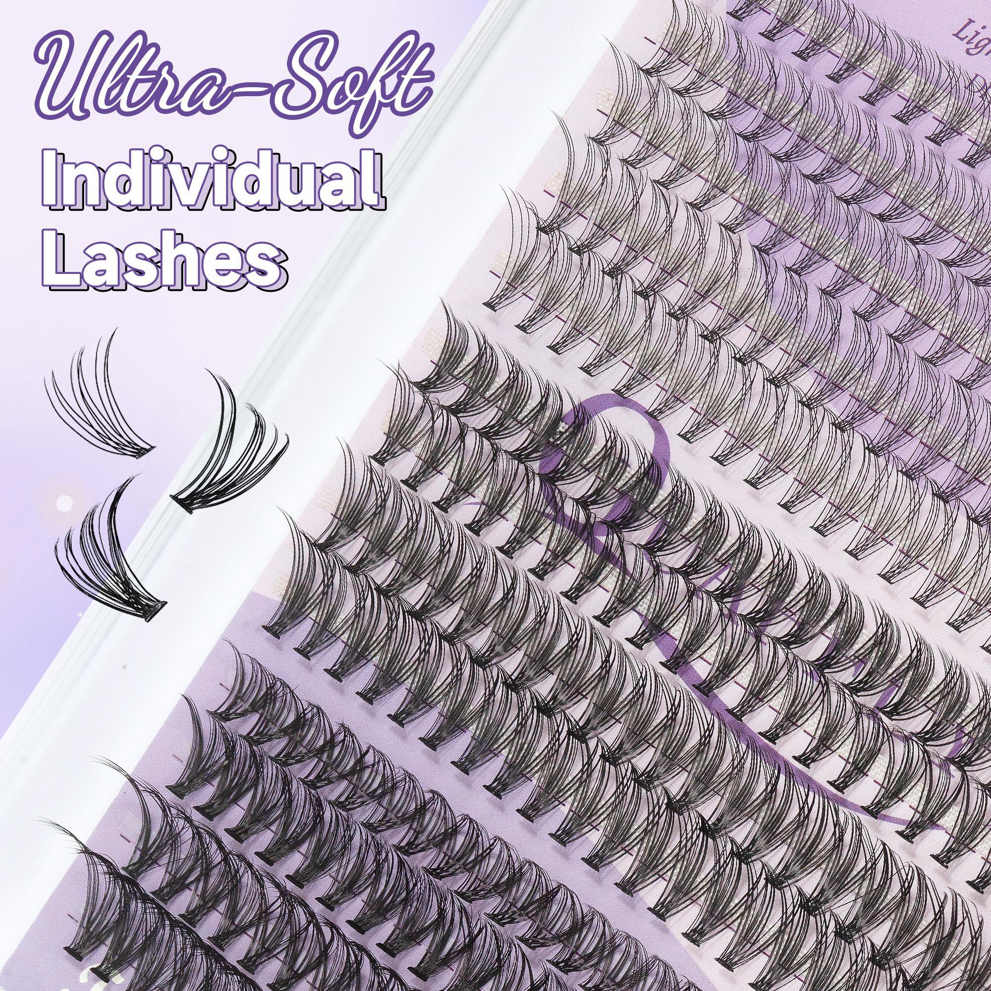 Individual False Eyelashes with Tools, 1 Set Mixed Length & Style Natural Look Eyelash Extensions, Self Grafting Curl Eyelashes, Eye Makeup Enhancement, Diy Volume Eyelashes