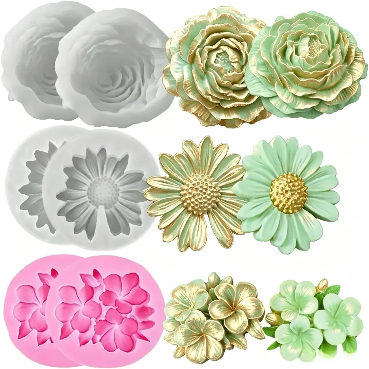 6-Piece Floral Silicone Mold Set, Rose Silicone Molds for Resin Casting, Scented Candles, Soap Making, Clay Crafts, Reusable, Wedding Decor, Handmade Gifts