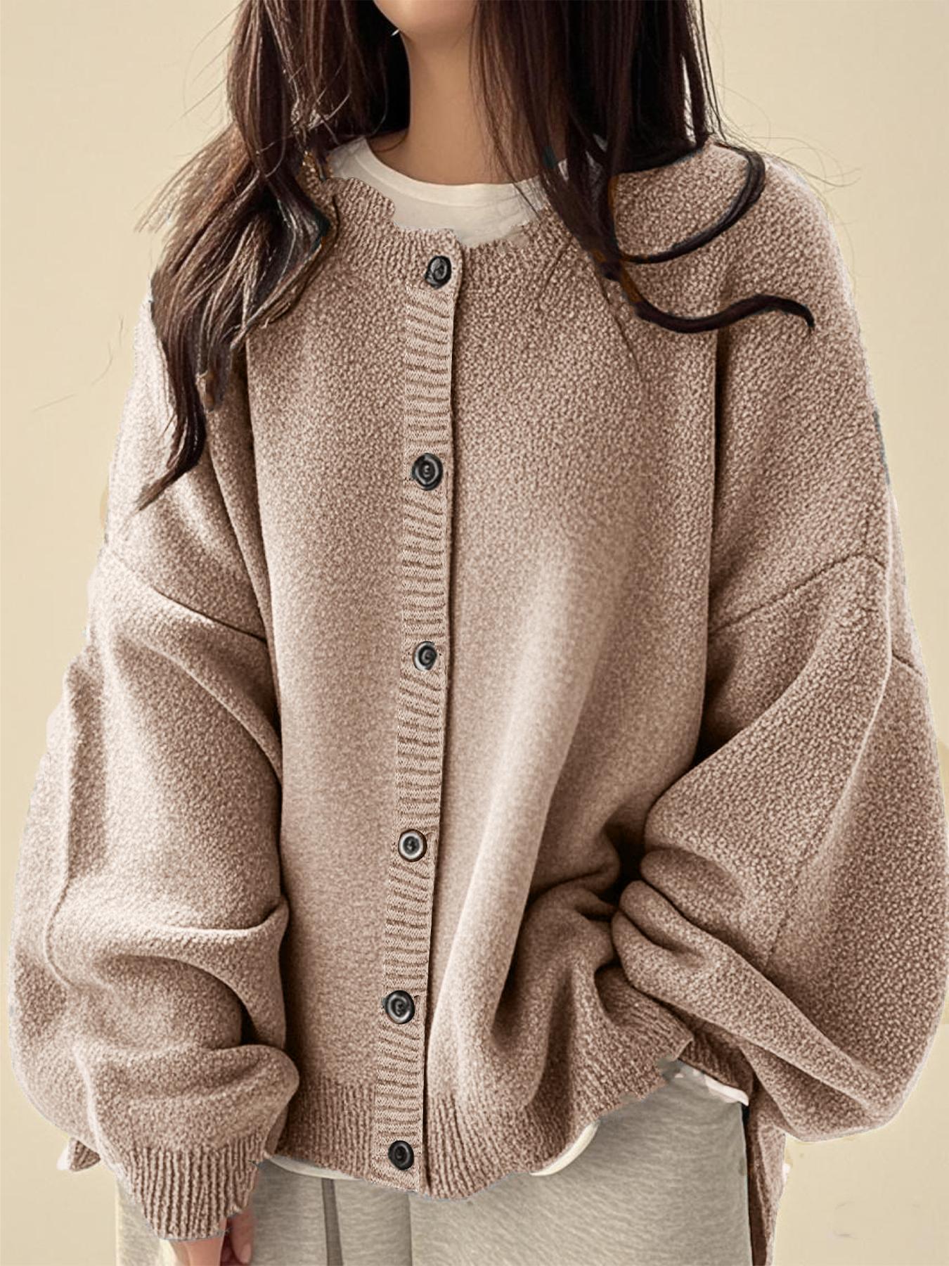 Women's Solid color Basic Button Front Knit Cardigan, Casual Long Sleeve Knitwear for Daily Wear, Ladies Clothes for All Seasons