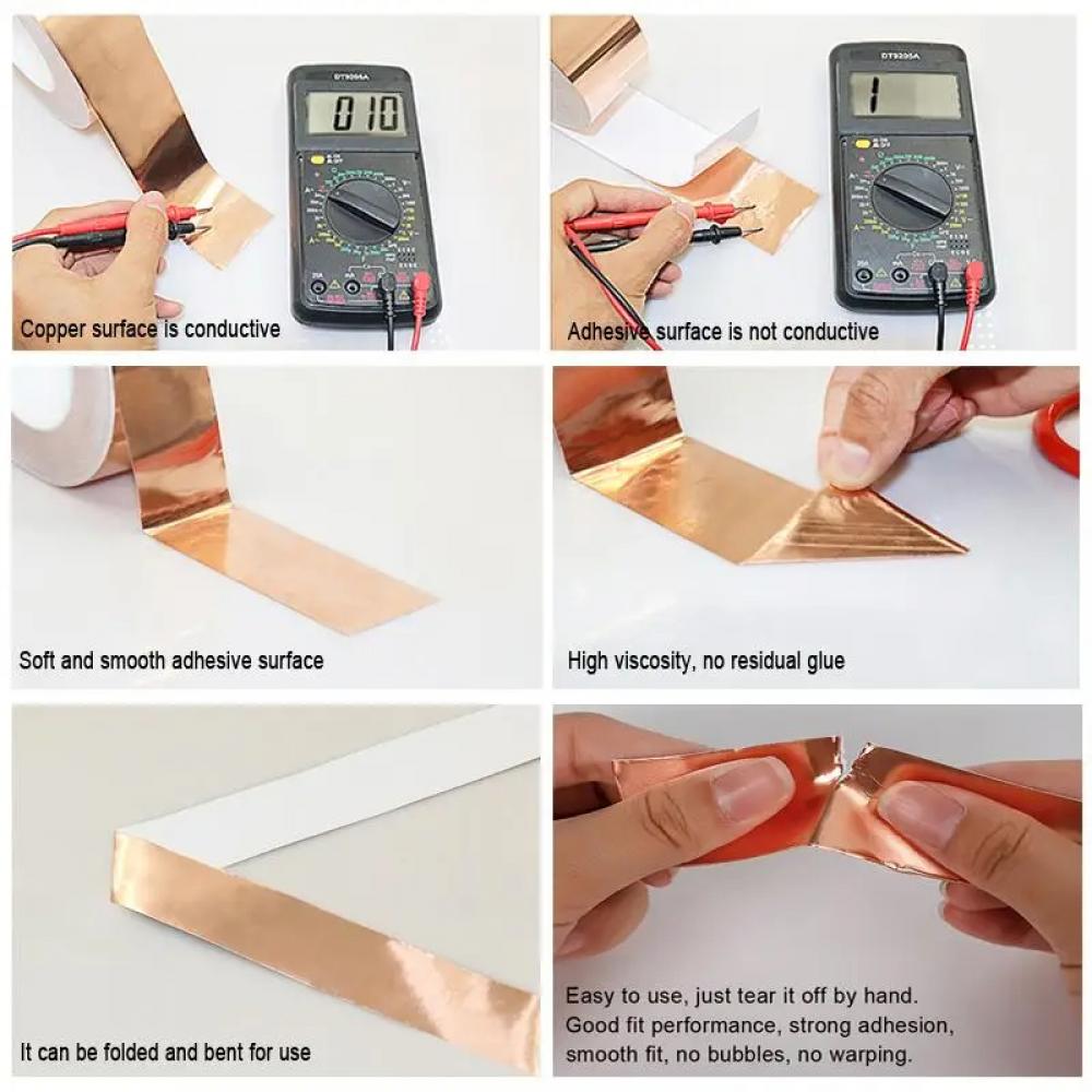 3Rolls Copper Foil Tapes 3mm-20mm with Conductive Adhesive for Guitar and EMI Shielding, Crafts, Electrical Repairs, Grounding