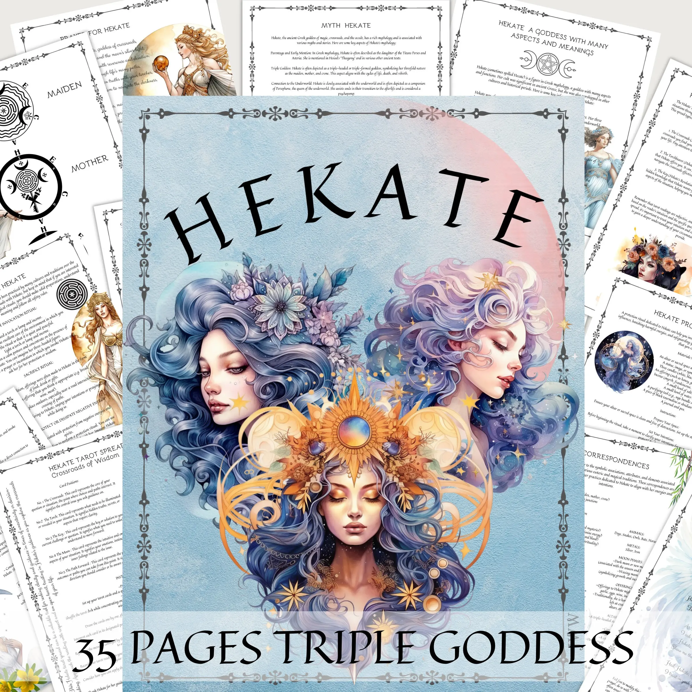 Hekate Triple Goddess Grimoire Notebook, Book of Shadows for Adult Witchcraft, Shadow Work & Moon Rituals, Spiral Bound Journal, Spiral Bound Notepad