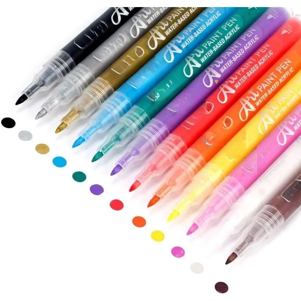 12-Color AP Certified Extra Fine Point Water-Based Permanent Ink Markers Set, Works on Rock, Glass, Metal, Ceramic & Non-Porous Surfaces