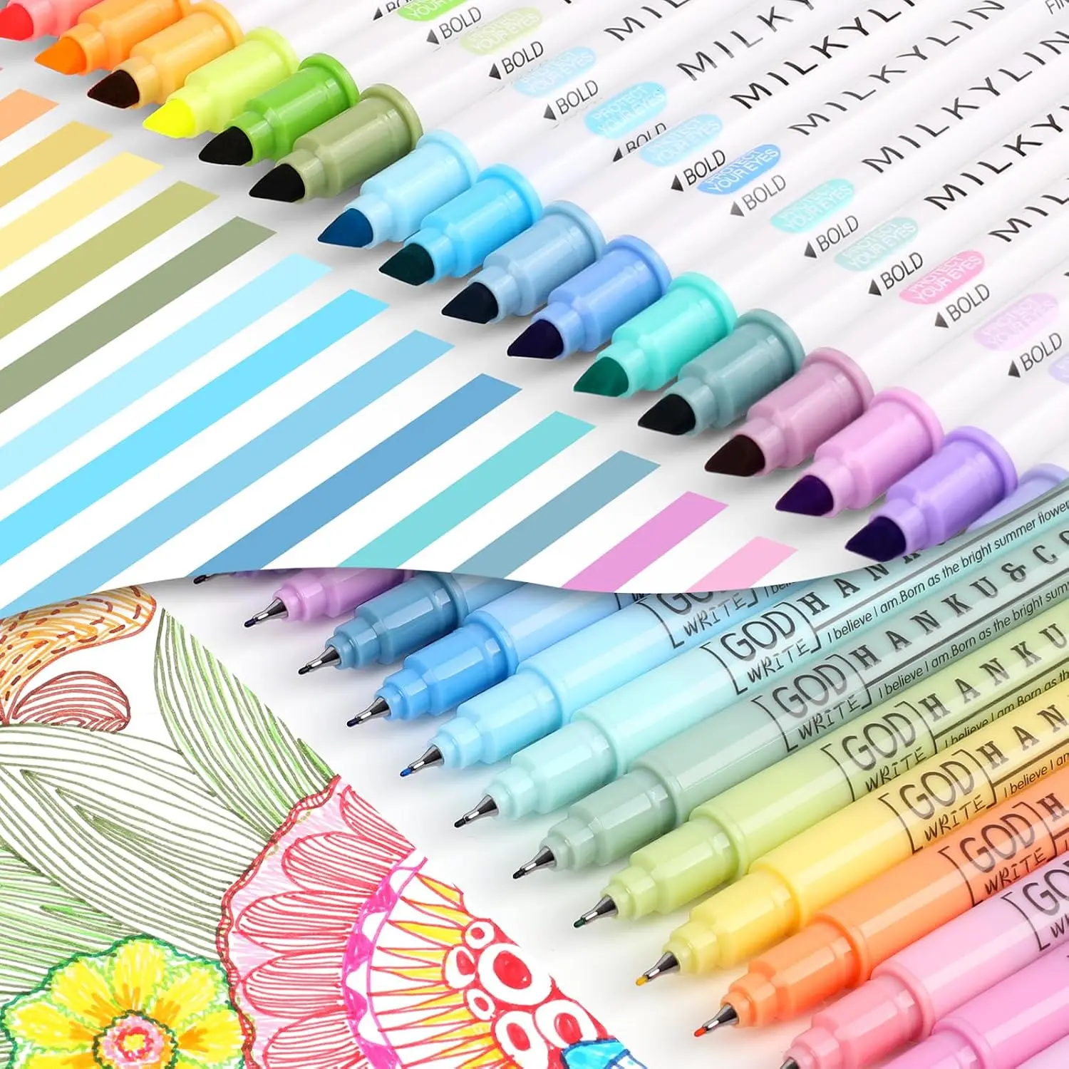 40-  Study Supplies Combo Set - 24  Tip Pastel  Highlighters & 16 Colored 0.38mm Fineliner Pens, No bleed, Quick Drying