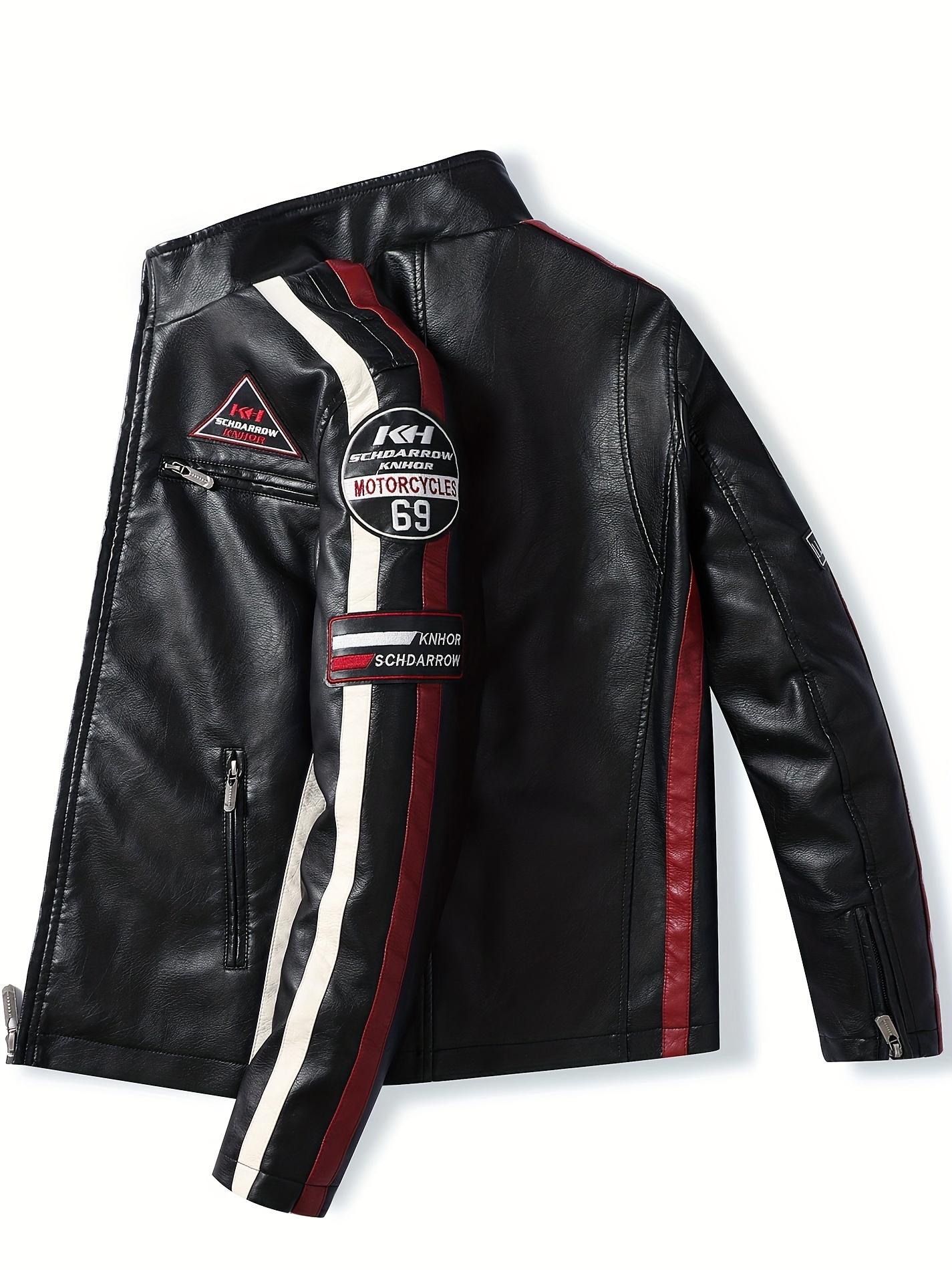 Men's long-sleeved zippered motorcycle jacket with stand-up collar panels is stylish and chic for casual wear for autumn and winter Tops Black Menswear Coats Lawn