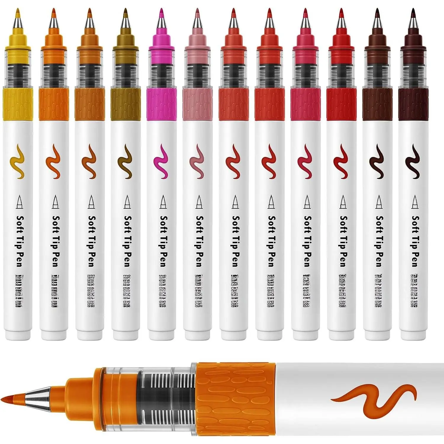 12-Color Soft Tip Calligraphy Markers - Bright Hues, Rich Colors, Flexible Tip Pen for Hand Lettering Art, Journaling - Ideal for Beginners (Office Stationery Writing Tool), Soft Tip Pen