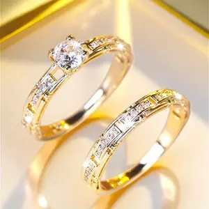 2-Piece Shiny  Hollow Design Couple Rings, Luxury Elegant Jewelry Set for Men and Women, Perfect for Wedding, Engagement & Daily Wear