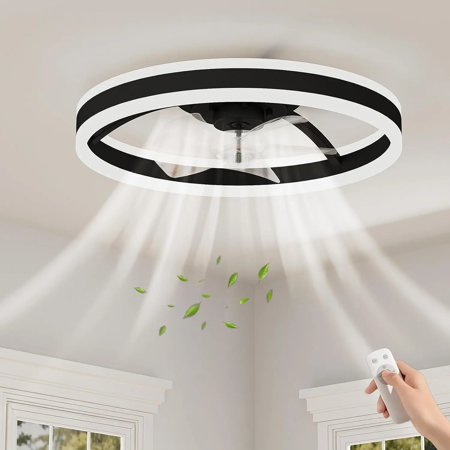 【Summer Sale】Flash sale home items 20 Inch Caged Fandelier, Bladeless Ceiling Fan with Light & Remote, 10%-100% Dimmable Light, Rustic Farmhouse Ceiling Fixture for Kitchen & Bedroom