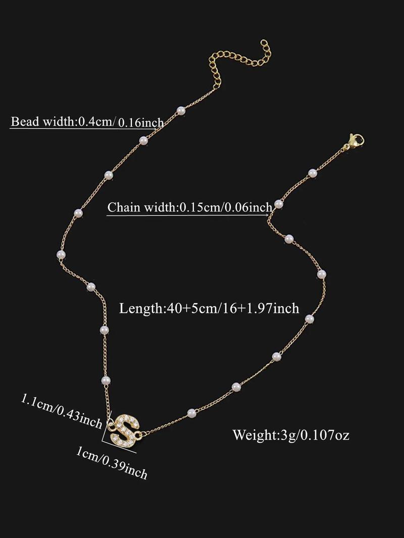 Elegant Letter Detail Faux Pearls Decor Pendant Necklace for Gift, Stainless Steel Casual Matching Necklace Jewelry, Classic Fashion Accessories for Daily Wear