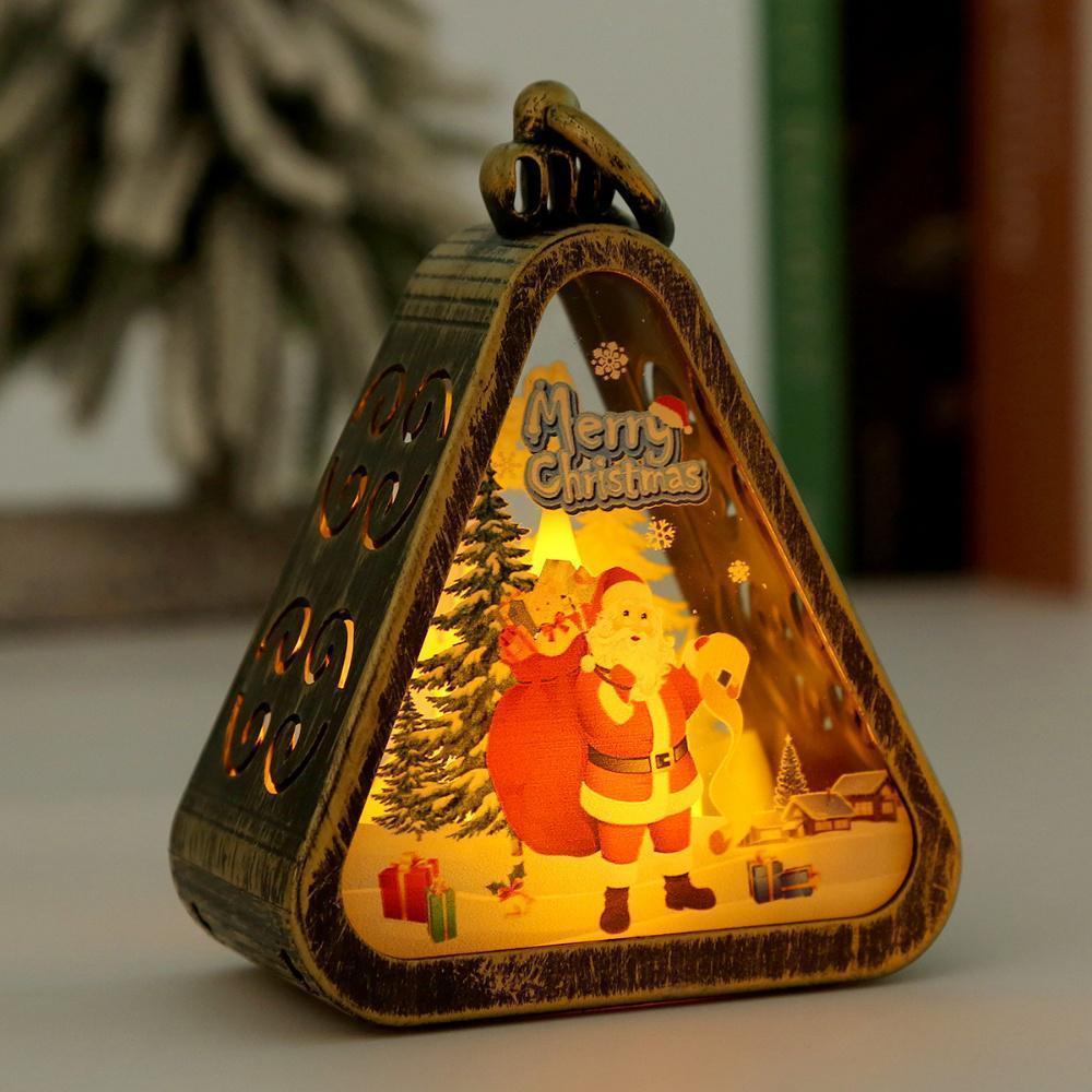 Christmas Triangle Lantern Plastic Santa Claus Snowman Tree Festival Lamp Mini Table Ornaments Home Decoration Party Scene Props