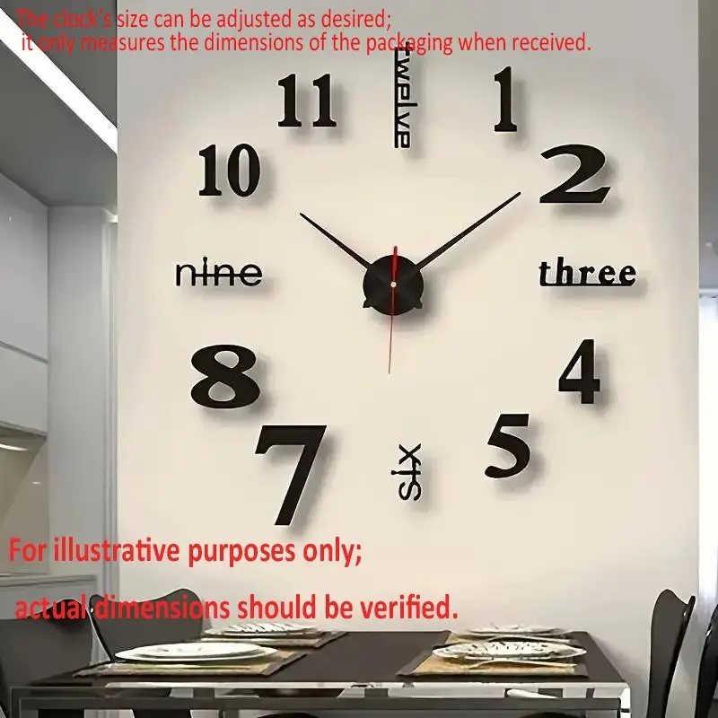 Modern silent nightlight digital wall clock, self-adhesive acrylic mirror design, suitable for decorating living rooms and study rooms. Battery-powered, silent digital clock, battery-driven clock.