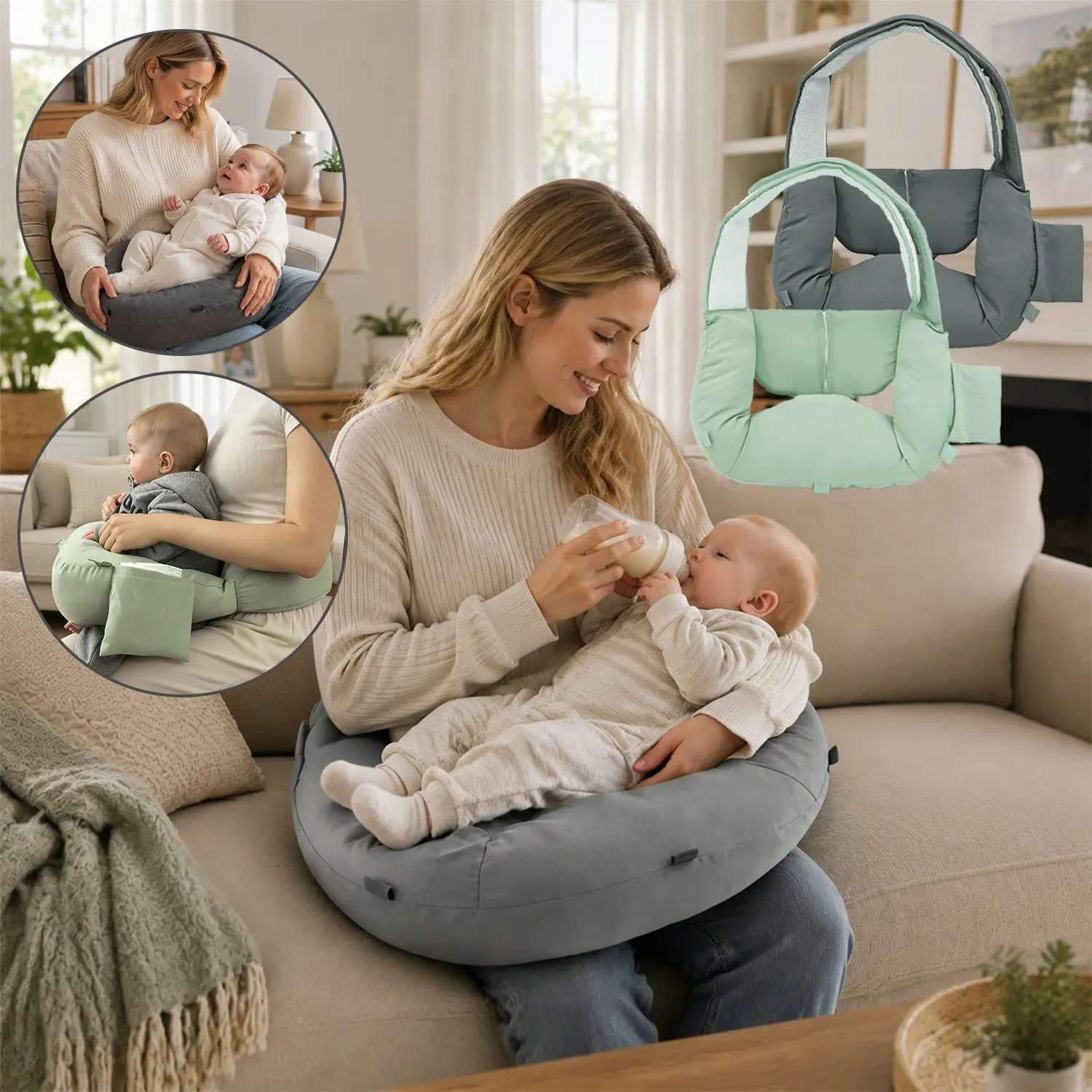 Mom Breastfeeding Nursing Pillow, Baby Feeding Cushion, Soft Comfortable, with Storage Bag, All-Season Use, Multi-Scene Applicable