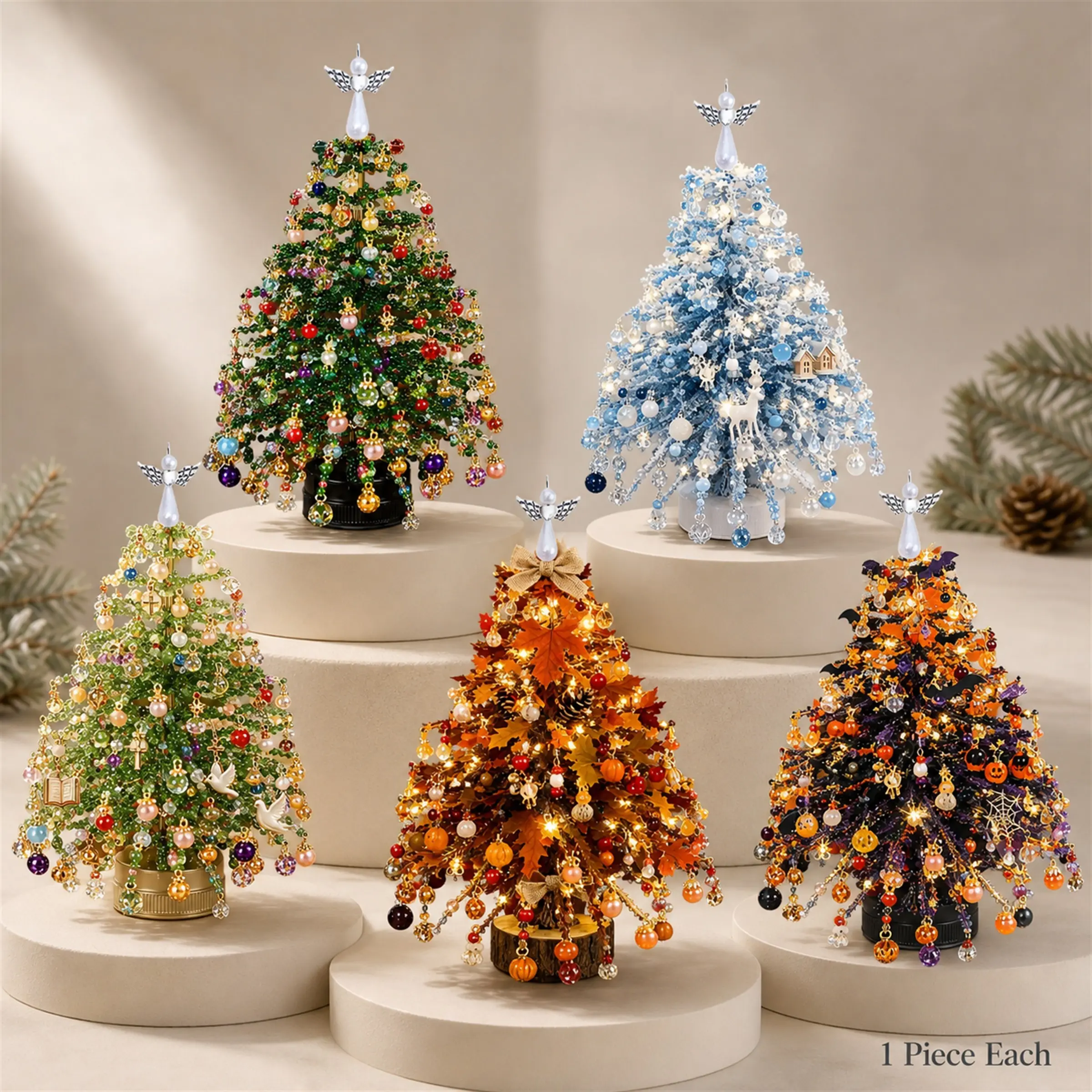 Christmas Atmosphere DIY Beaded Christmas Tree Craft Kit, Handmade Holiday Decorations, Kids Educational Gift, Christmas Beading Material Pack