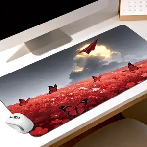 Premium Red Paper Plane And Butterflies Field High Quality Mouse PadModern Office Gaming Comfort ExperienceNonSlip Durable For Daily Work And Play 40*80cm 70*90cm30*70cm