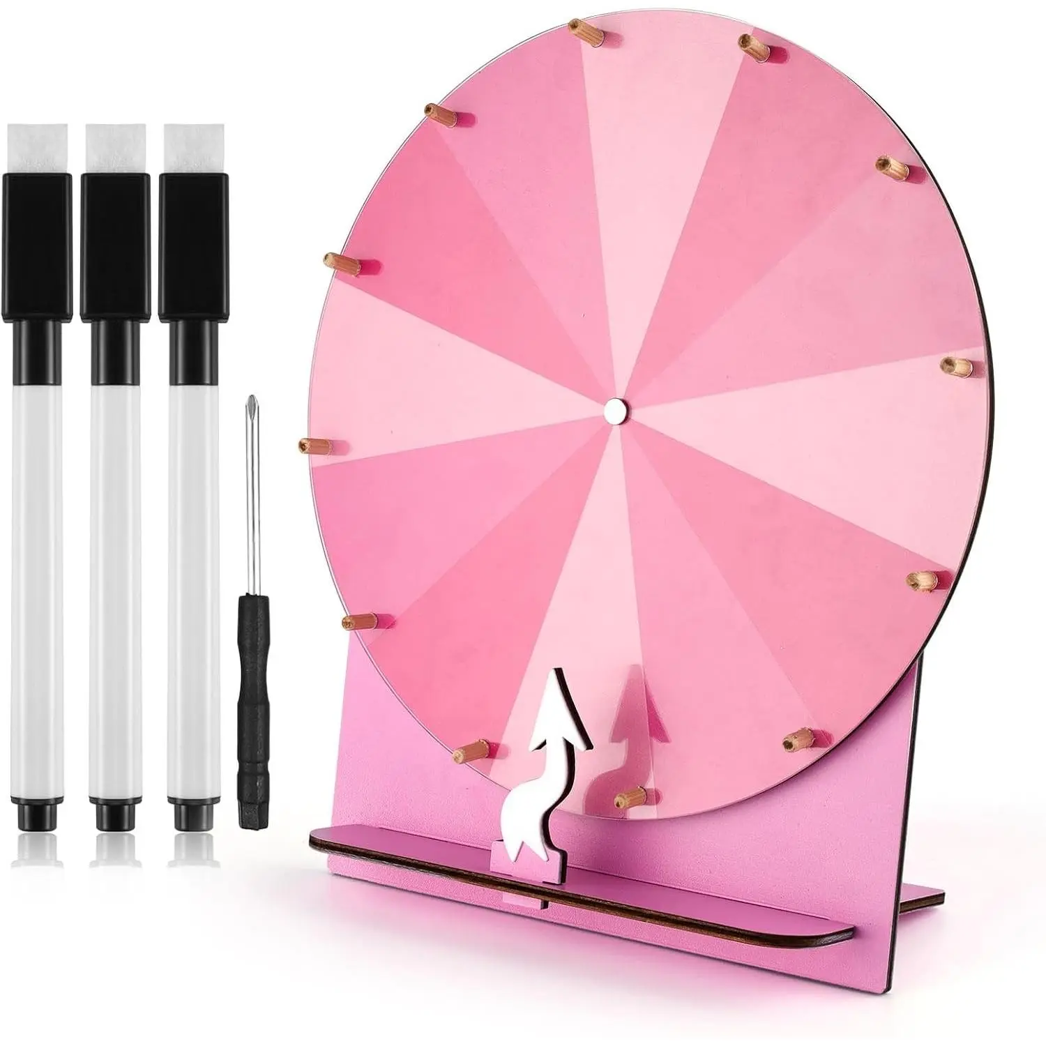 11.4inch Wooden Spinning Prize Wheel, Tabletop Spinner Raffle Roulette for Fortune Game Carnival Trade Show (Pink)