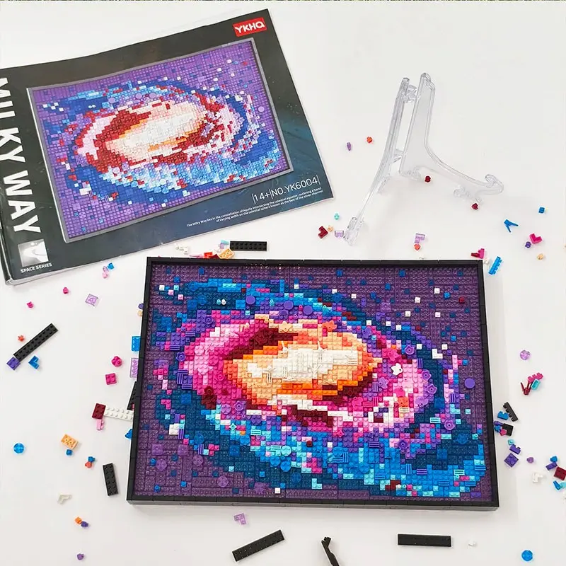 Creative 3D Oil The Milky Way Galaxy Painting Building Blocks Set Famous Nebula Art Photo Frame Home Decorations Toys Adult Gift DIY Building Block Model Building Set
