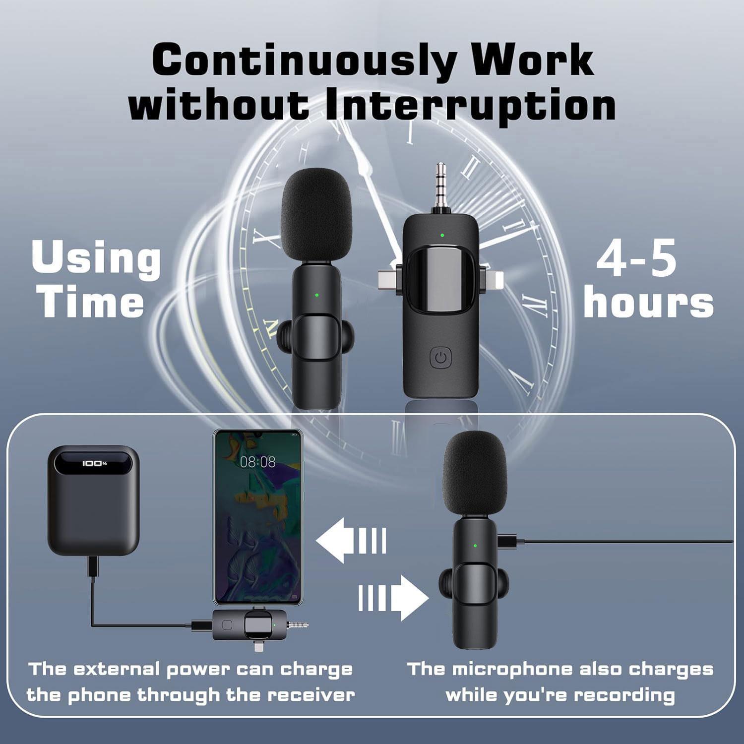 4 in 1 Wireless Lavalier Microphone, USB Rechargeable Wireless Microphone, Professional Wireless Lavalier Lapel Microphone for iPhone Android Phone, USB Streaming Mic