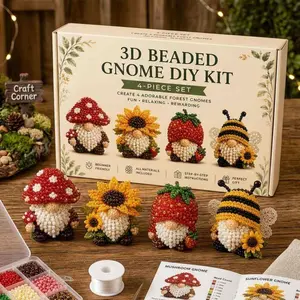 3D Beaded Gnome DIY Kit, Beaded Animal DIY Kit with Colorful Beads and Instructions, Crafting, Creative Craft Kits Gifts for Craft Enthusiasts, Patriotic Independence Day Mini Gnome Ornament Kit for Home Farmhouse Holiday Decoration